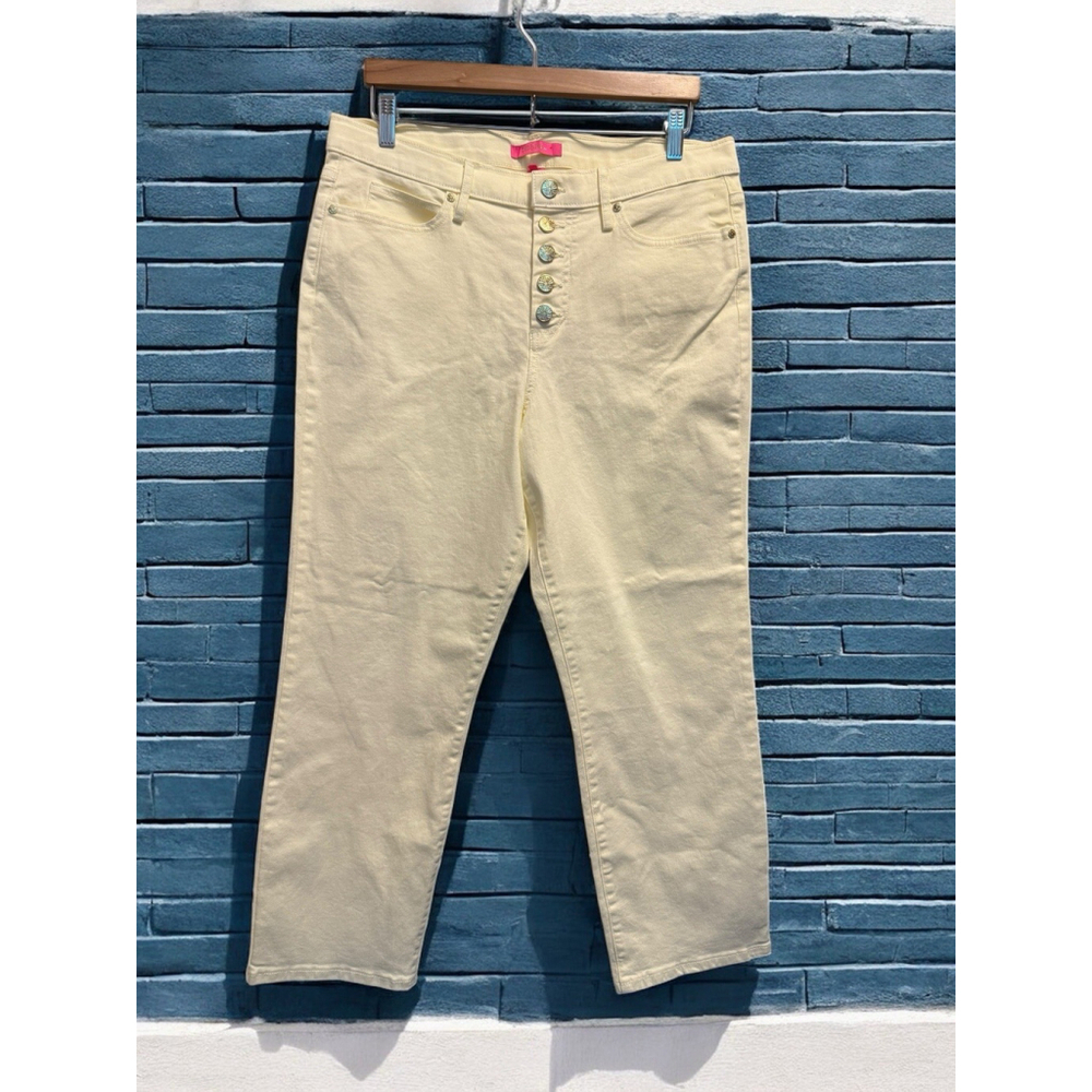 Lilly Pulitzer South Ocean High Rise‎ Lemon Meringue Straight Leg Jean Sz 14 NWT